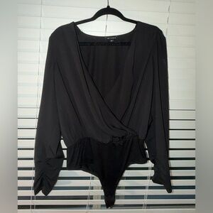 Black Long-Sleeve Surplice Bodysuit